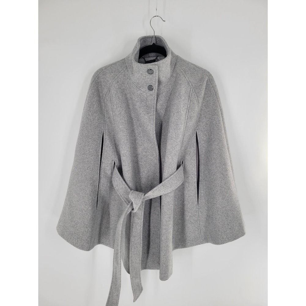 Calvin Klein NWT Womens Heather Grey Infinite Stretch Belted Cape Coat S/M NEW!
